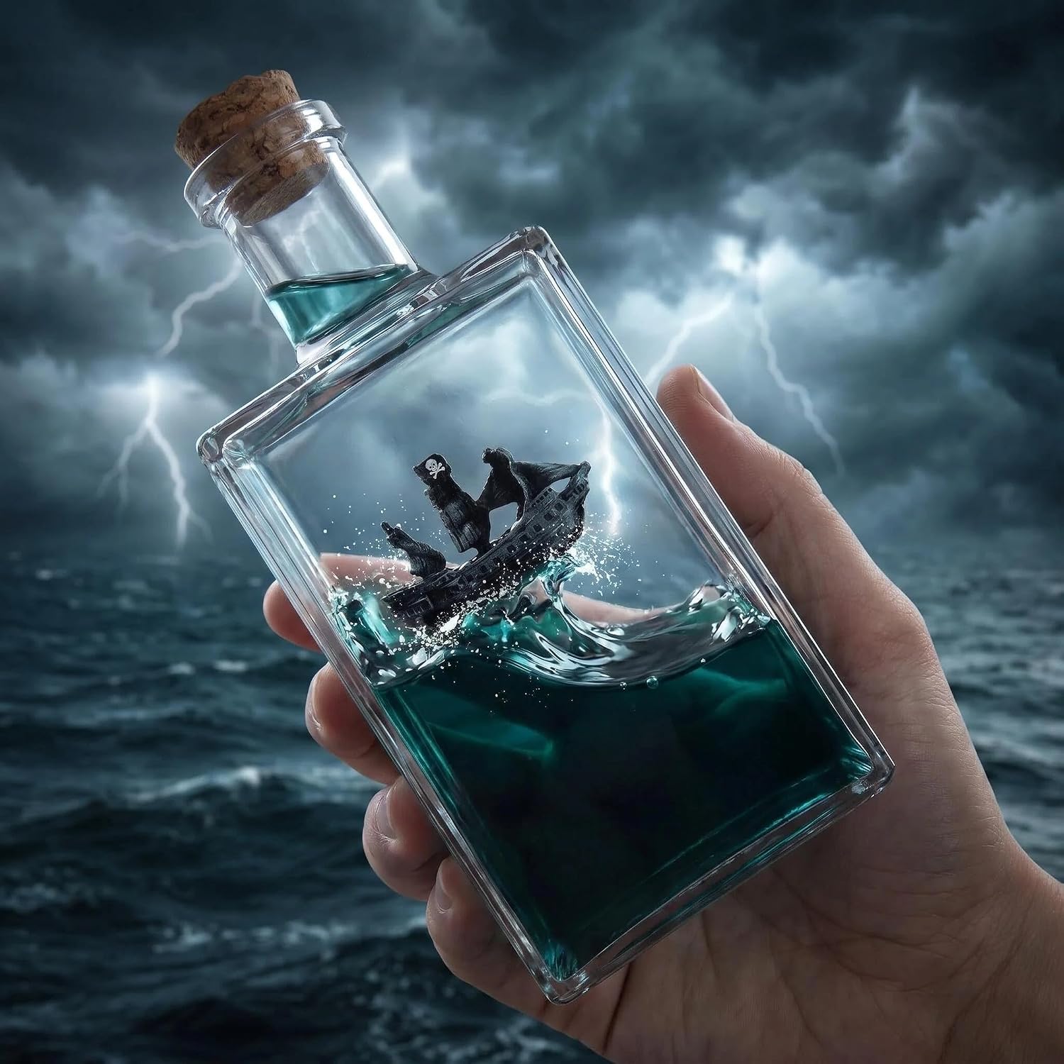 Unsinkable Black Pearl Pirate Ghost Ship in a Bottle Desk Decor image 2