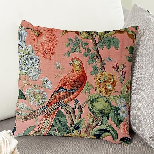 Miniatura 5 de ArogGeld Fundas de cojín de flores chinoiserie, color rosa rubor, pájaro, animales de pavo real, funda de almohada cuadrada con diseño floral de