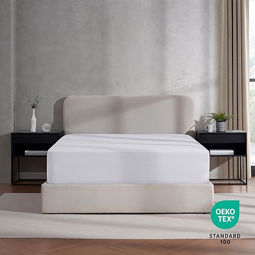 Miniatura 6 de Nestl Sábana bajera ajustable blanca de bolsillo extra profundo para niños, sábana bajera de lujo tamaño individual que solo se adapta fácilmente a