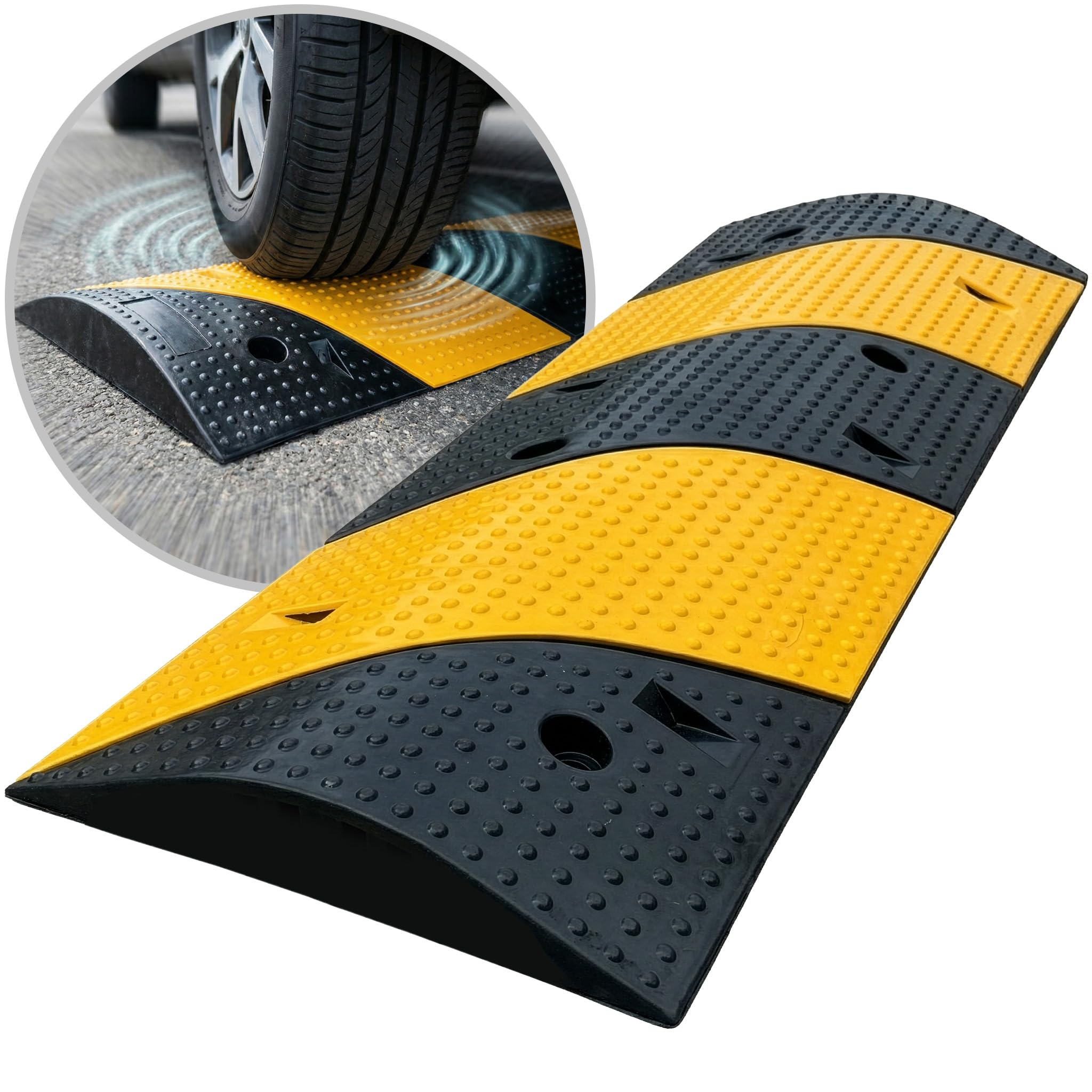 KARAT Gummi Bodenschwelle Hochwertige Fahrbahnschwelle für Effektive Geschwindigkeitsbegrenzung Temposchwelle Schwarz-Gelb 100 x 30 x 5 cm Pico