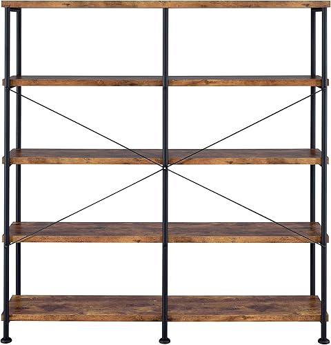 Miniatura 7 de Coaster Analiese Rustic Industrial - Estantería doble de madera con 4 estantes y marco de metal negro, nuez moscada marrón