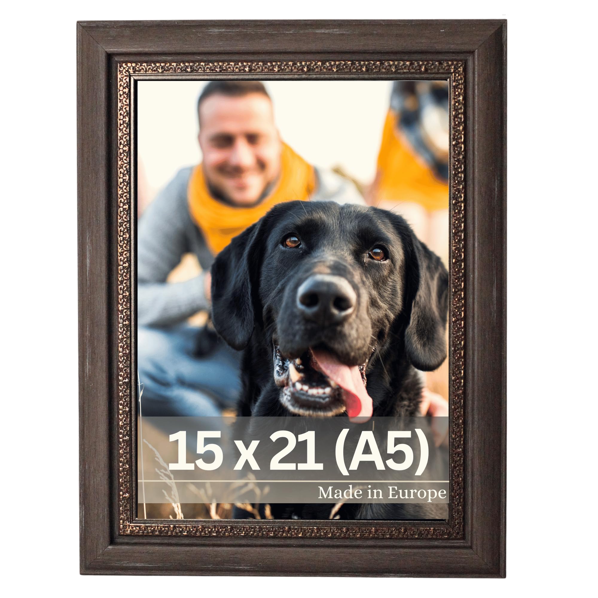 VictoR Bilderrahmen Boho braun in 15x21 cm (A5) - Leiste: 30x16mm - Fotorahmen vintage Deko rustikal - Bilderrahmen braun 15x20 - Landhaus