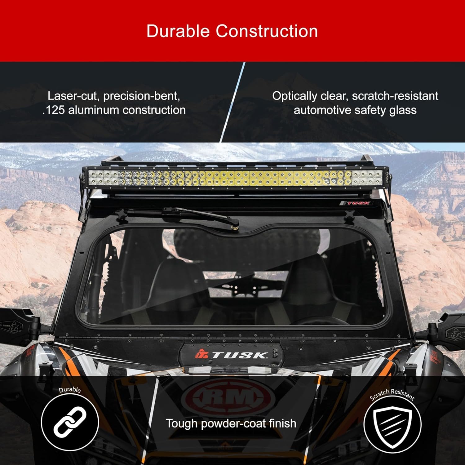 Tusk UTV Folding Glass Windshield with Windshield Wiper Compatible with Kawasaki Teryx KRX 1000 2020-2026/KRX4 1000 2023-2026