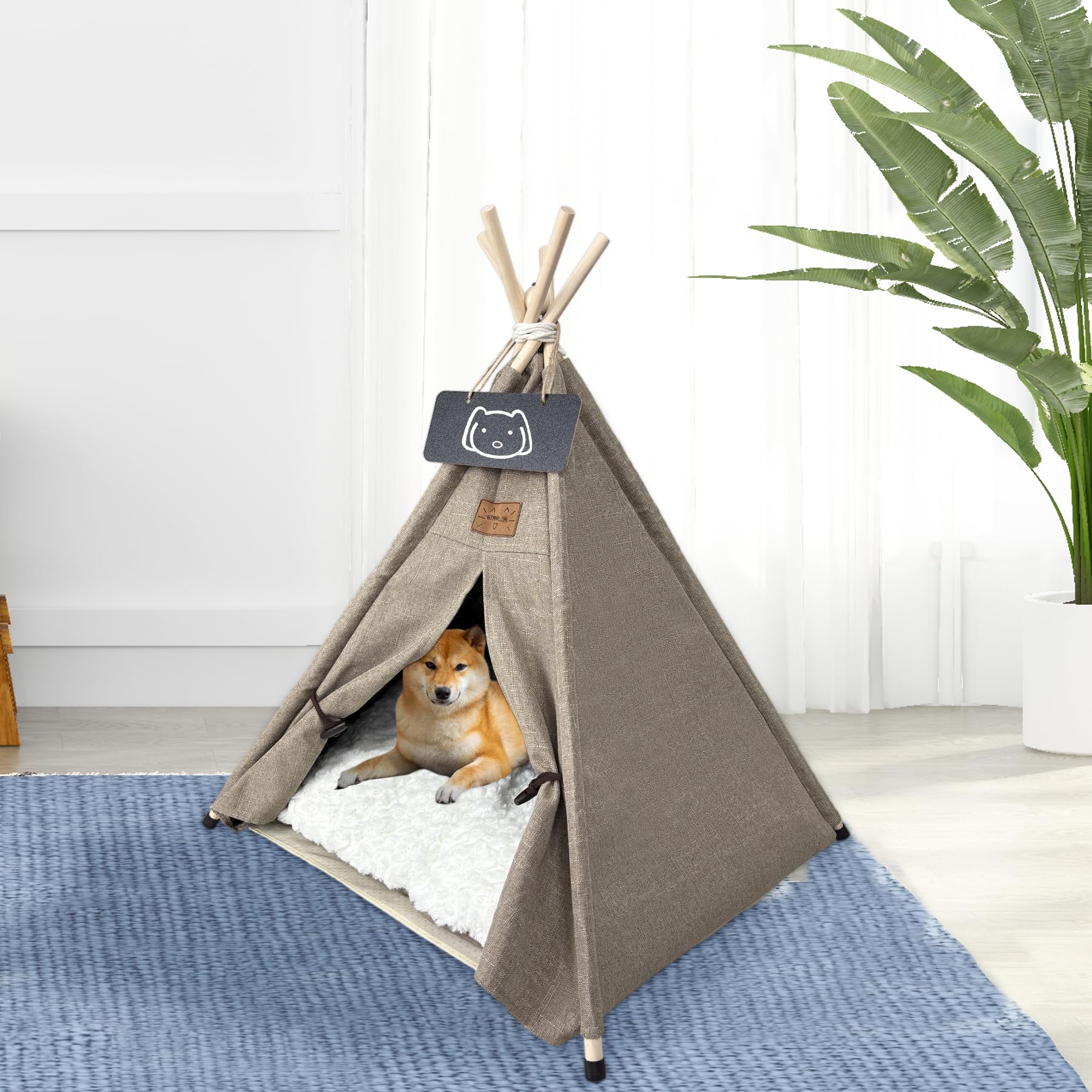 Namiot dla psów tipi z grubą poduszką, legowisko dla kota/psa, zdejmowany i nadający się do prania, namiot dla szczeniaków, domek zabaw, koty, namiot, 60 x 60 x 70 cm