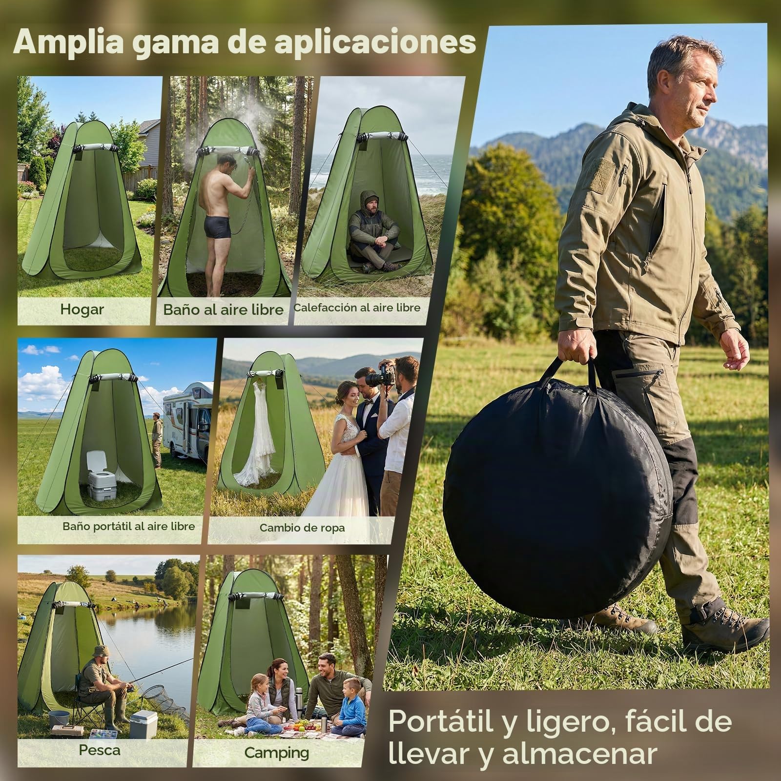Tienda Ducha Camping 120x120x190cm Cambiador Portatil Protección UV