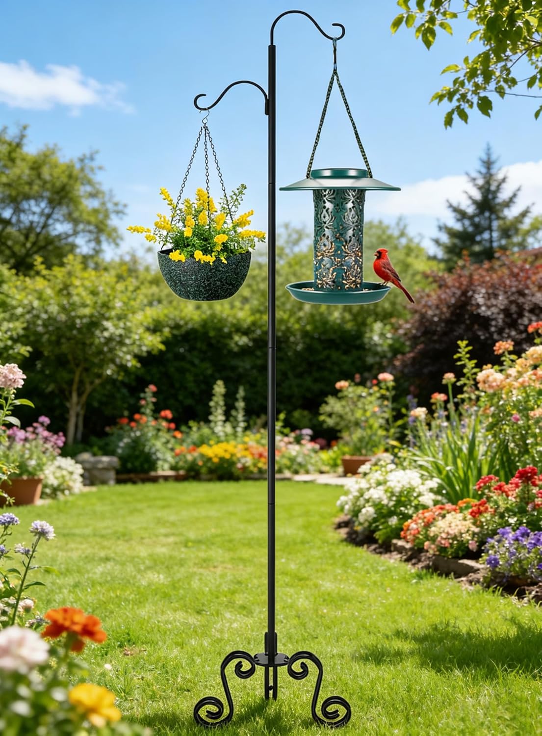 77" Shepherd's Hook Stand with Base,Freestanding Adjustable Shepherd's Hook for Outdoor/Indoor, Holds Bird Feeders, Wind Chimes, Lanterns, Garden Decor