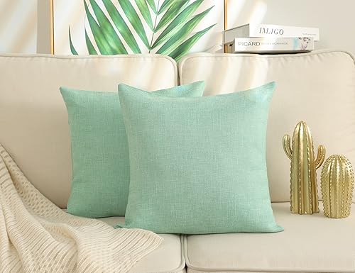 Stellhome Juego de 2 fundas de almohada de arpillera de lino sólido para cama, sofá, banco, 24 x 24 pulgadas (23.6 x 23.6 in), color verde