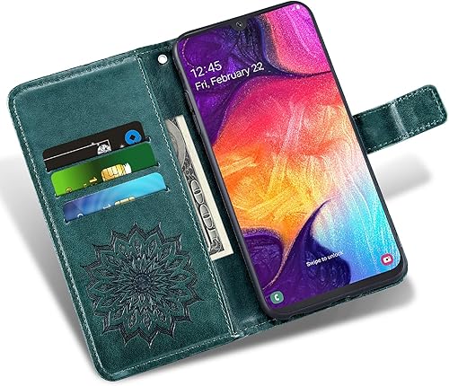 Miniatura 2 de Funda de teléfono para Samsung Galaxy A50 con protector de pantalla de vidrio templado, funda magnética de cuero, soporte para tarjetas, accesorios