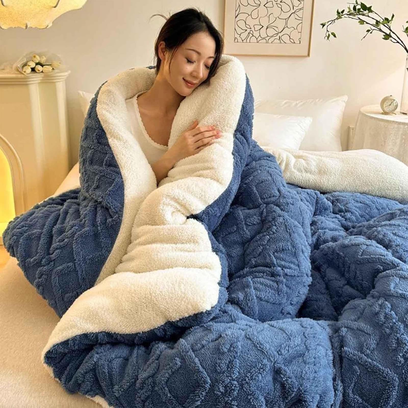 Yedaoiu Thickened Double Comforter Winter Coverless Duvet,Soft Fluffy Lamb Fleece Quilt, for Extreme Cold, Double Sided Fluffy Fleece Blanket for Cozy Nights-150 * 200cm/3kg||005