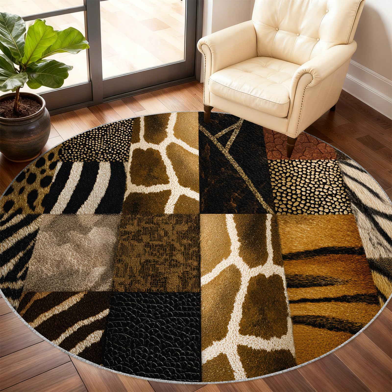 Tapis rond antidérapant motif léopard pour réchauffer l'ambiance du salon
