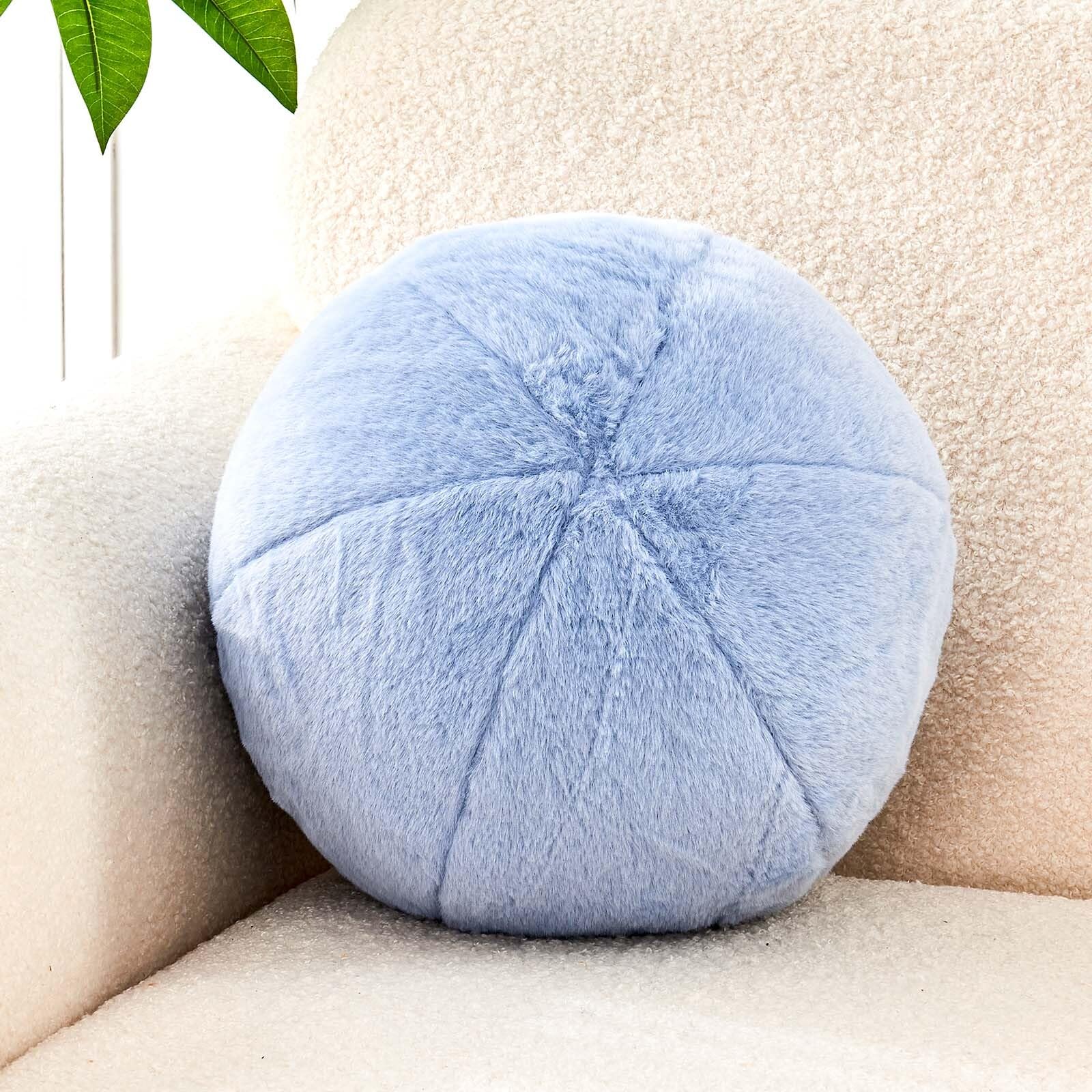 Uvvyui Dusty Blue Ball Pillow, 8" Cute Mini Round Throw Pillow Faux Rabbit Fur Room Decorative Throw Pillow, Ball Shaped Pillow Plush Cushion for