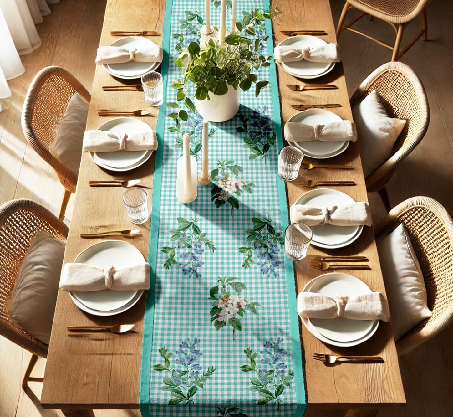 Check Design Cotton Table Runner by Vargottam - Double Layer with Border - Washable Runner - Decorative Table Linen for Dining & Everyday Use