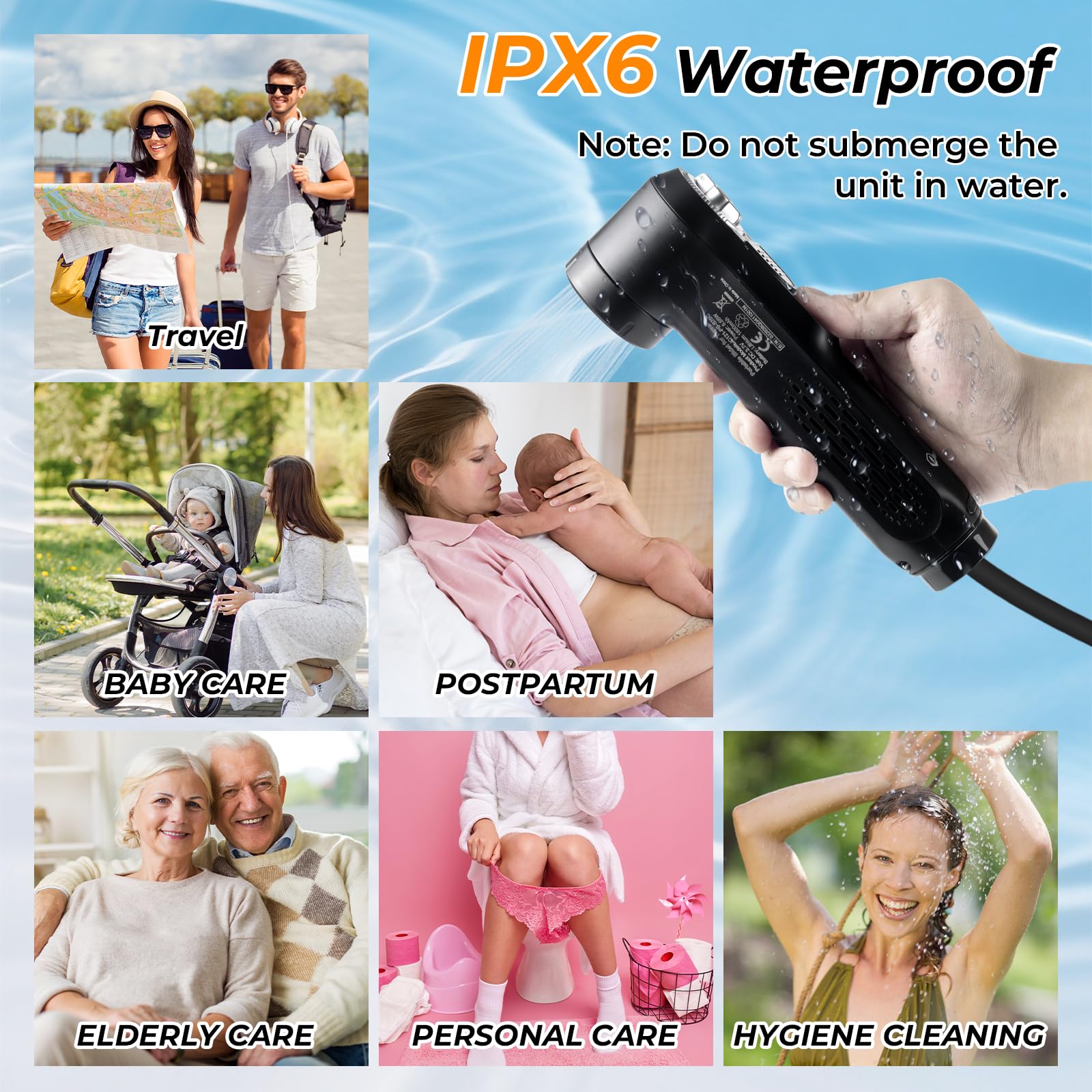 Bidet portatile da viaggio, 1600 mAh, bidet portatile ricaricabile elettrico con serbatoio da 2,5 l e doppia modalità di spruzzo (jet/doccia), USB-C, spruzzatore per l'igiene personale per casa