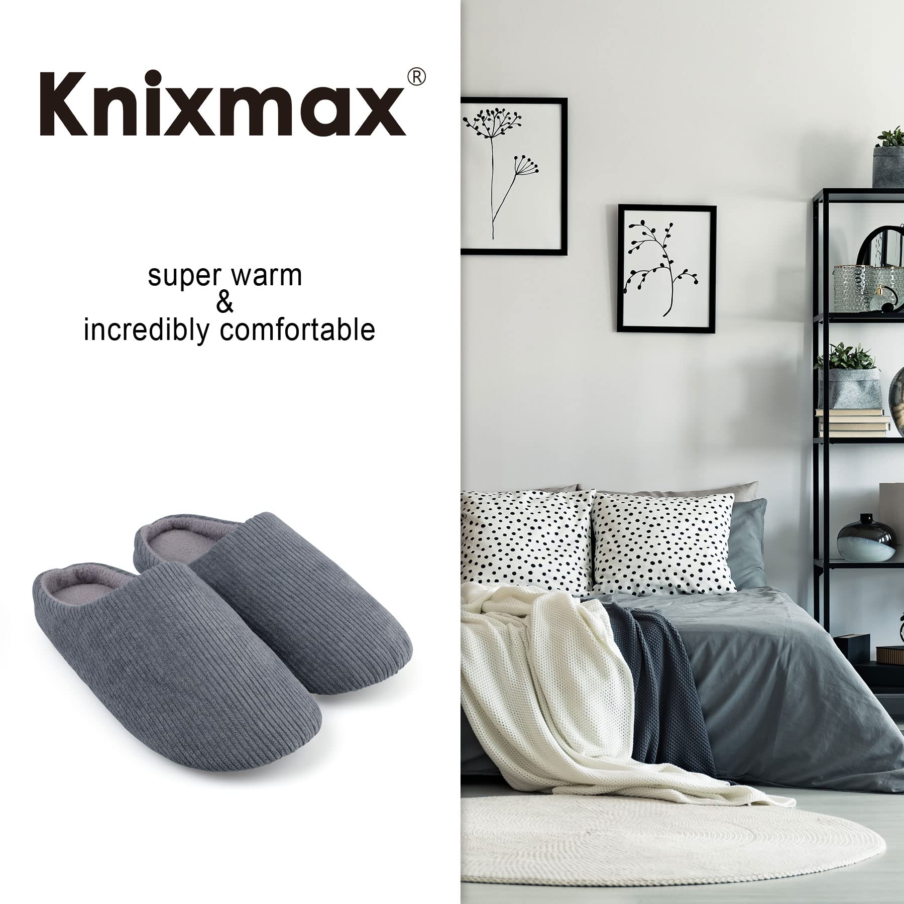 Knixmax Pantofole da Casa da Uomo Donna Memory Foam Pantofole Invernali Morbide e Calde Slippers