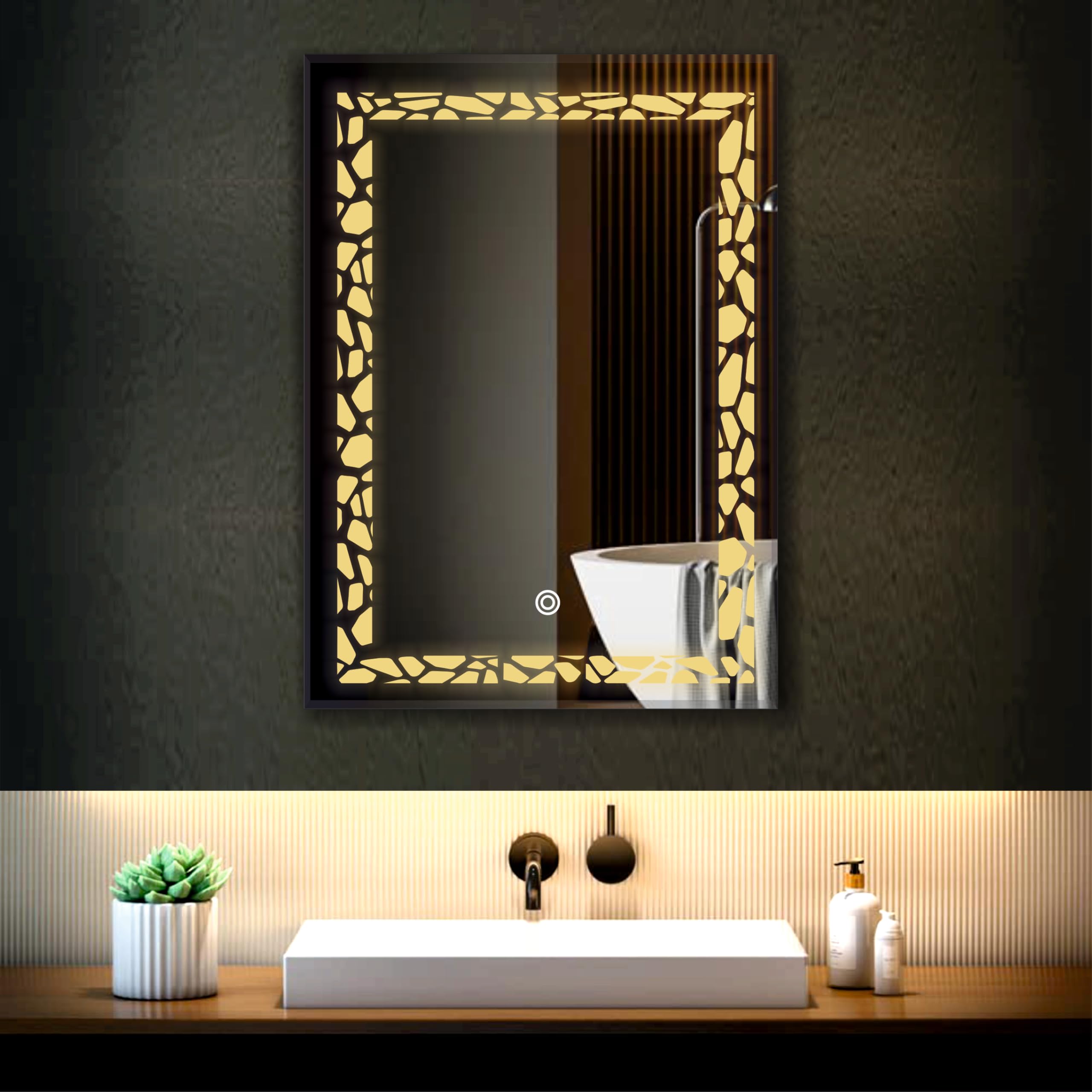 LED Bathroom Wall Mirror with Decorative 3 Light Design | Touch Sensor | Warm | Natural and Cool White | for Wash Basin | Bedroom | Dressing Area Decor (Portrait 3rd, 12x18)-image-30