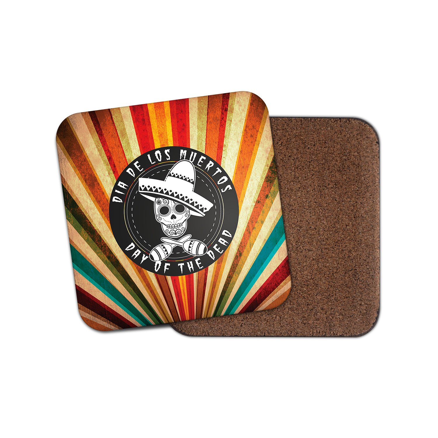 Destinationvinyl Multicolor Day Of The Dead Sugar Skull Cork Backed Drinks Coaster For Tea & Coffee #4237 (2 Coaster)