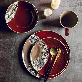 Romantic Porcelain Dinnerware Sets, 22 Pieces Red American Style Ceramics Dinner Combination Set for Wedding Gifts | Salad Bowls and Steak Plates Sets with Mug