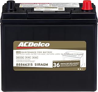 ACDelco Gold 51RAGM AGM Battery Group 51R (88866315) - 36 Month Warranty, Spill-Proof Power for Start/Stop Vehicles