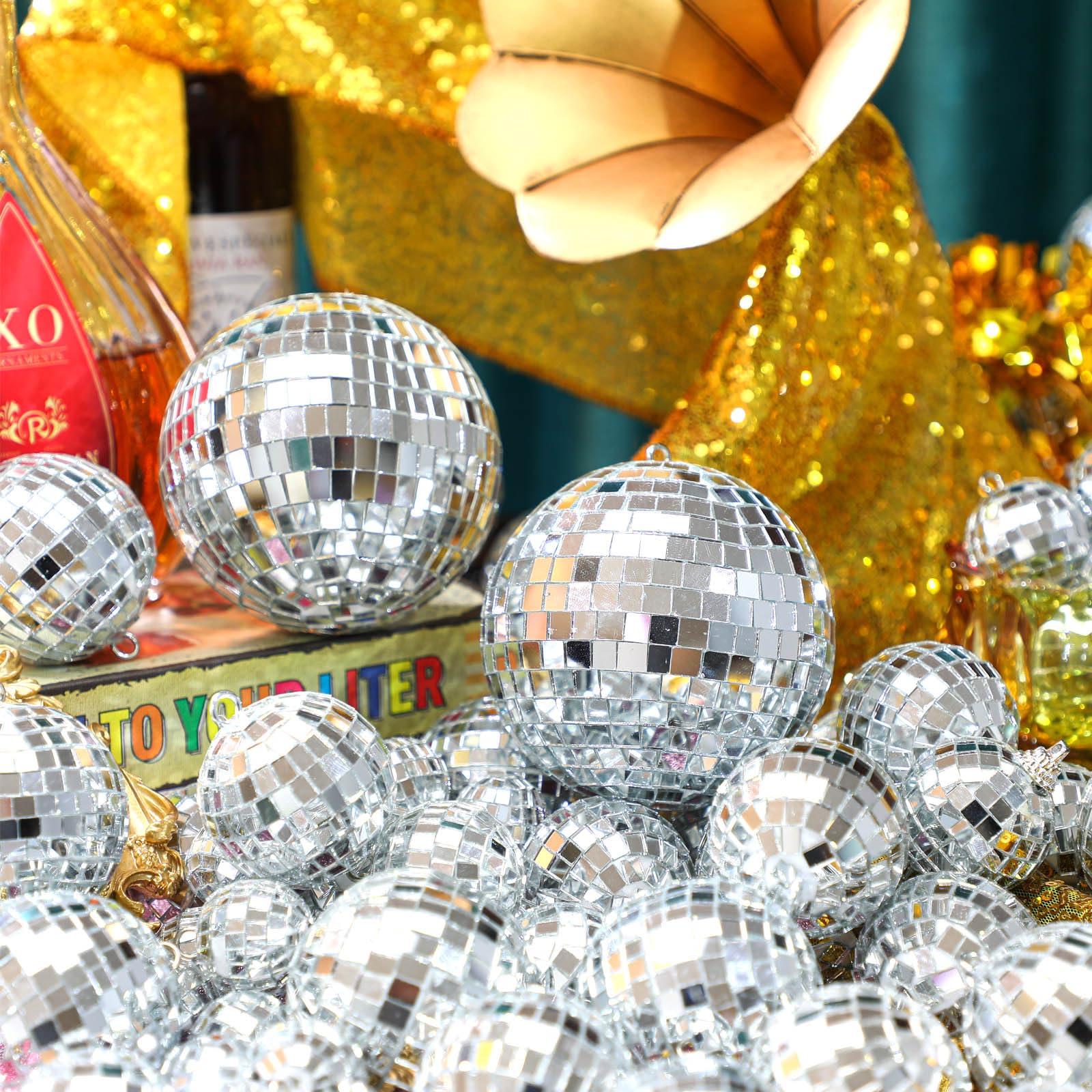 65 Pcs Mirror Disco Balls Ornaments Different Sizes Bulk Reflective Hanging Disco Ball Decorations 70s Disco Themed Party Decor for Christmas Wedding Party (4/2.4/2/ 1.6/1.2 in)