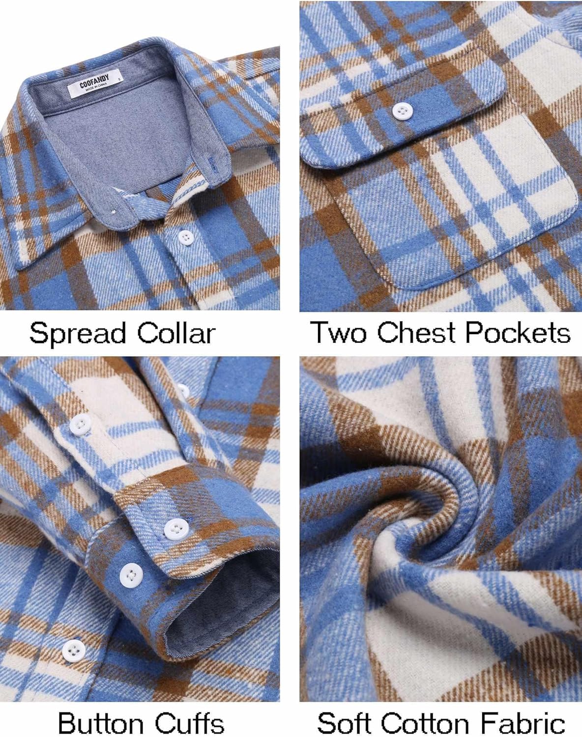 COOFANDY Men's Flannel Shirts Long Sleeve Cotton Plaid Shirt Jacket Casual Button Down Shirt with Pockets - Image 5