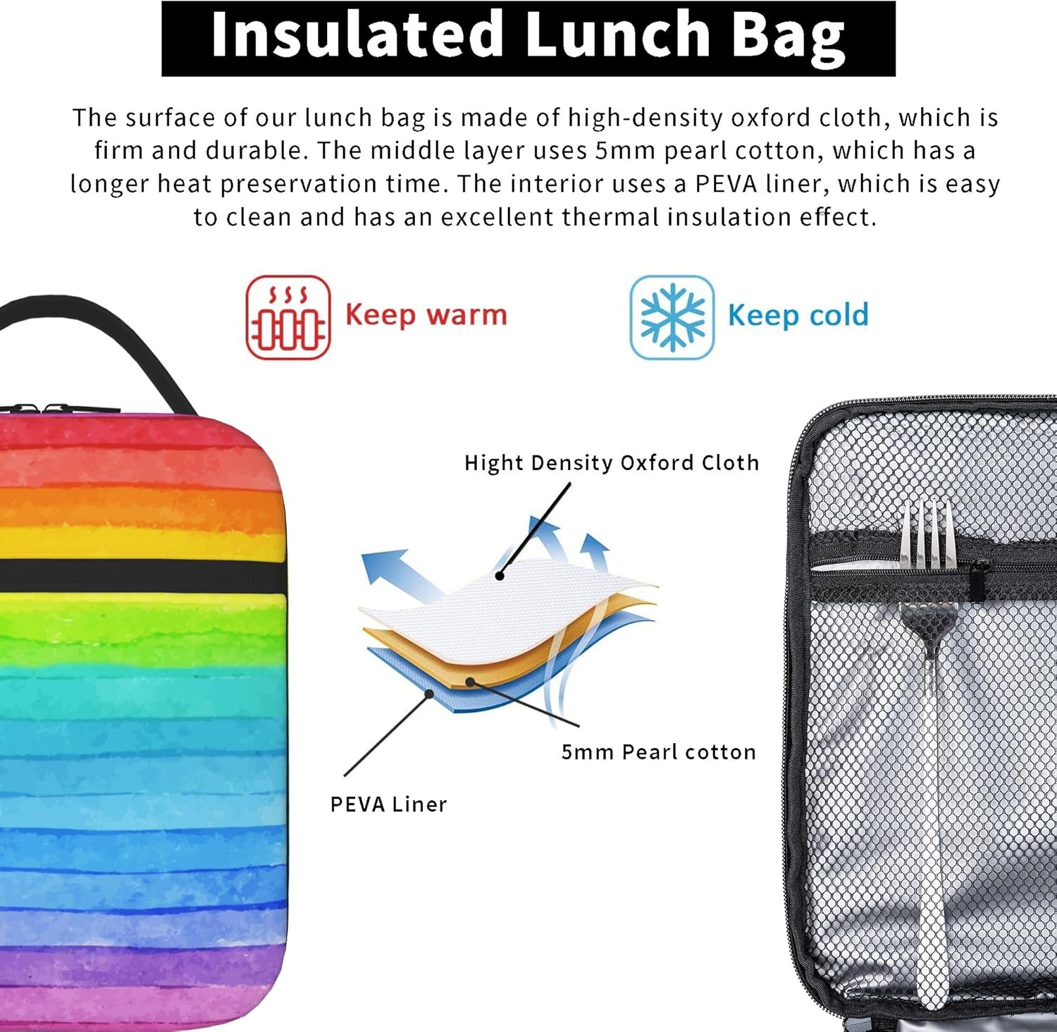 Portable Lunch Bag 3D printing Lunch Box Lightweight Lunchbox Reusable School Tote Bag for Boys, Gilrs, Kids and Youth (Rainbow, One Size) - Image 5