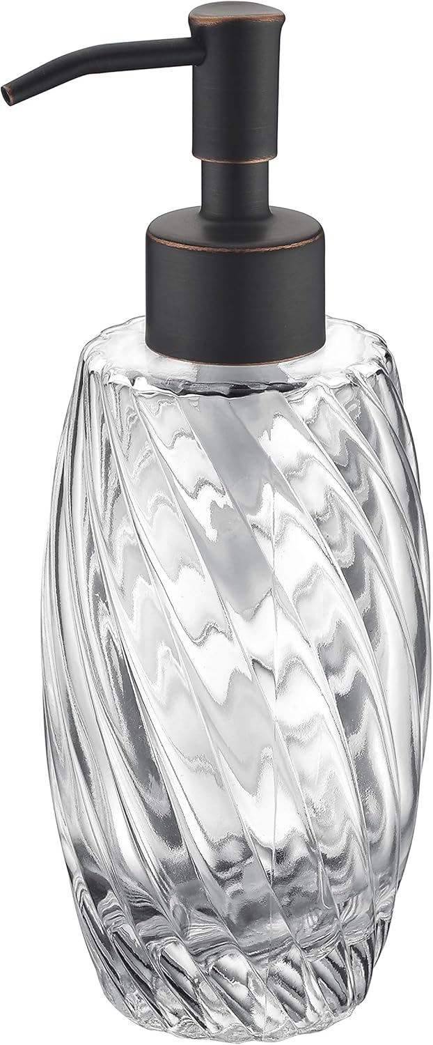 Delle Rosa Countertop Glass Soap Dispenser Oil Rubbed Bronze Clear Glass Bottle Dispenser for Kitchen, Bathroom Essential Oils, Lotions, Liquid Soaps