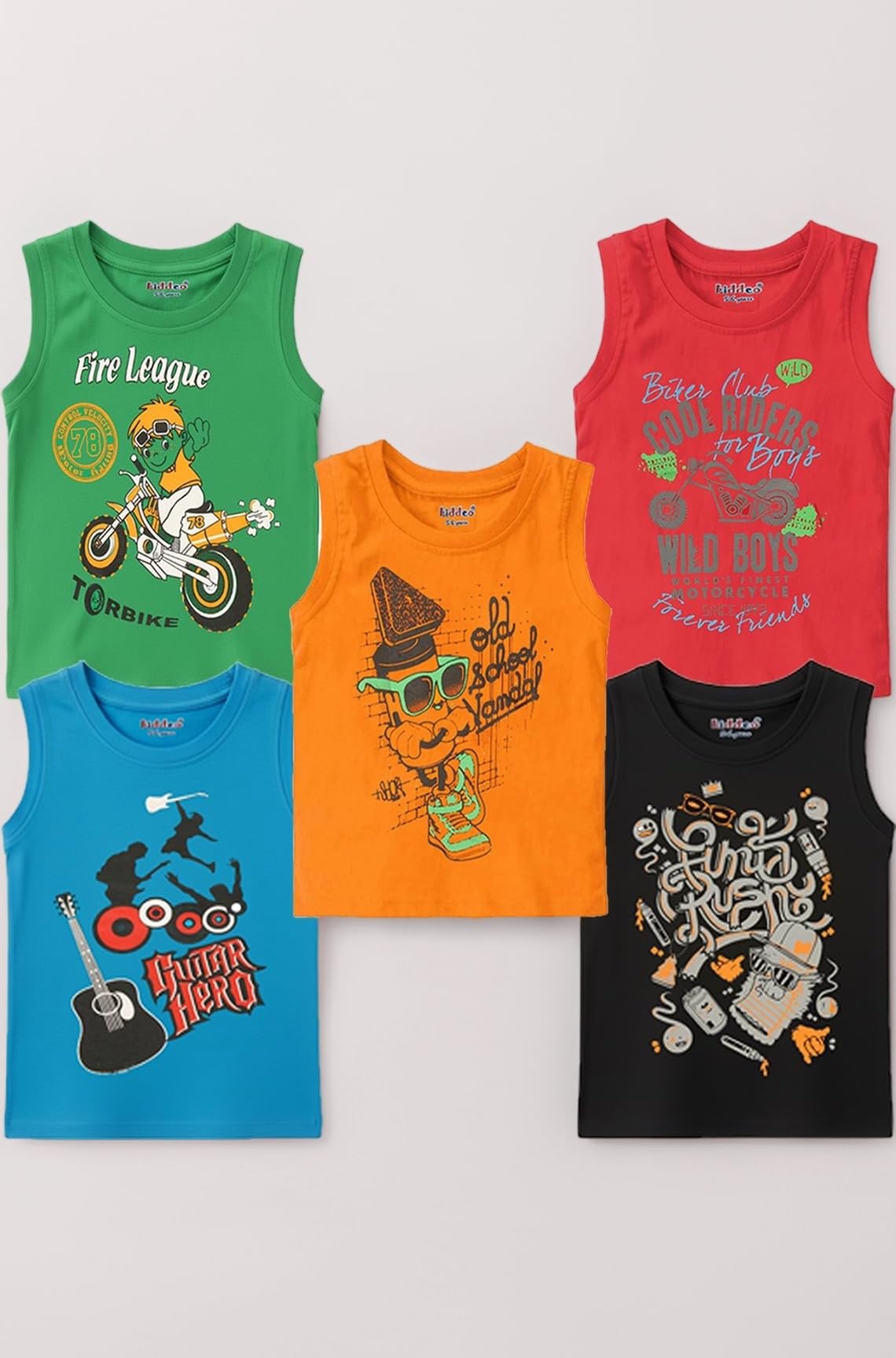 Boys Cotton Sleeveless T-Shirt - Pack of 5