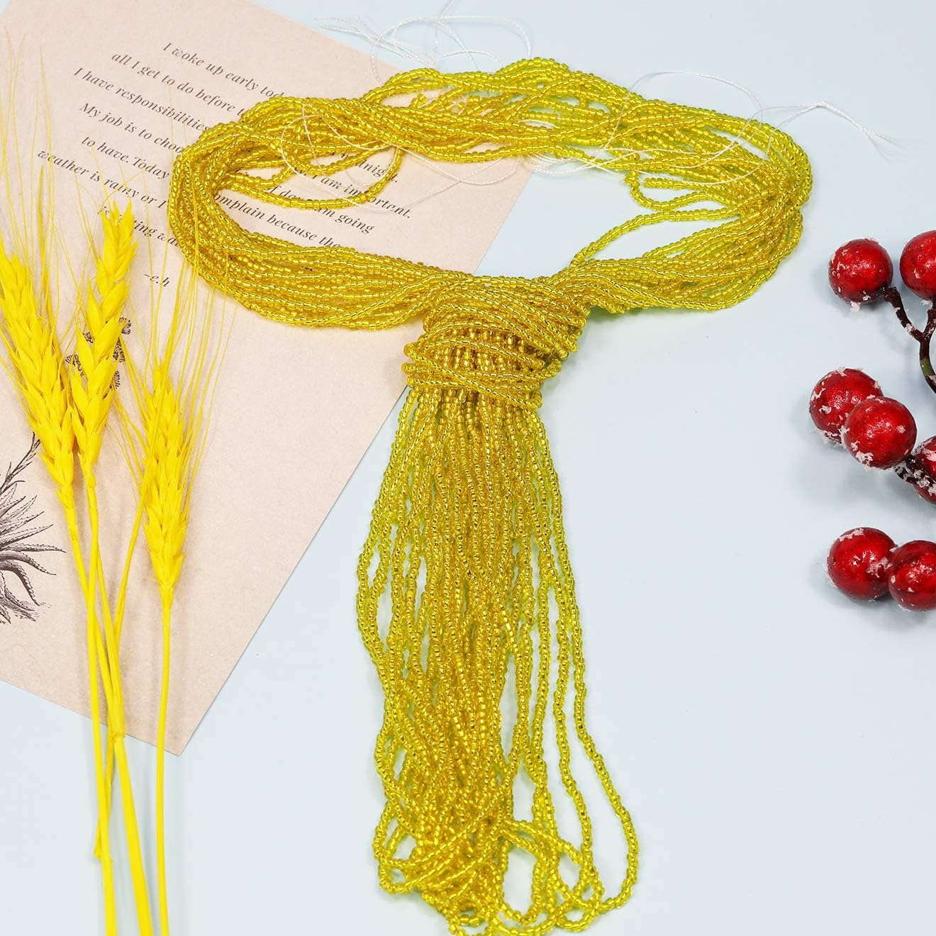 Size 11/0 Yellow Sliver Lined Seed Beads Strand, 3 Meters, 9 Meters Light Green Silver Lined Strand - Image 2