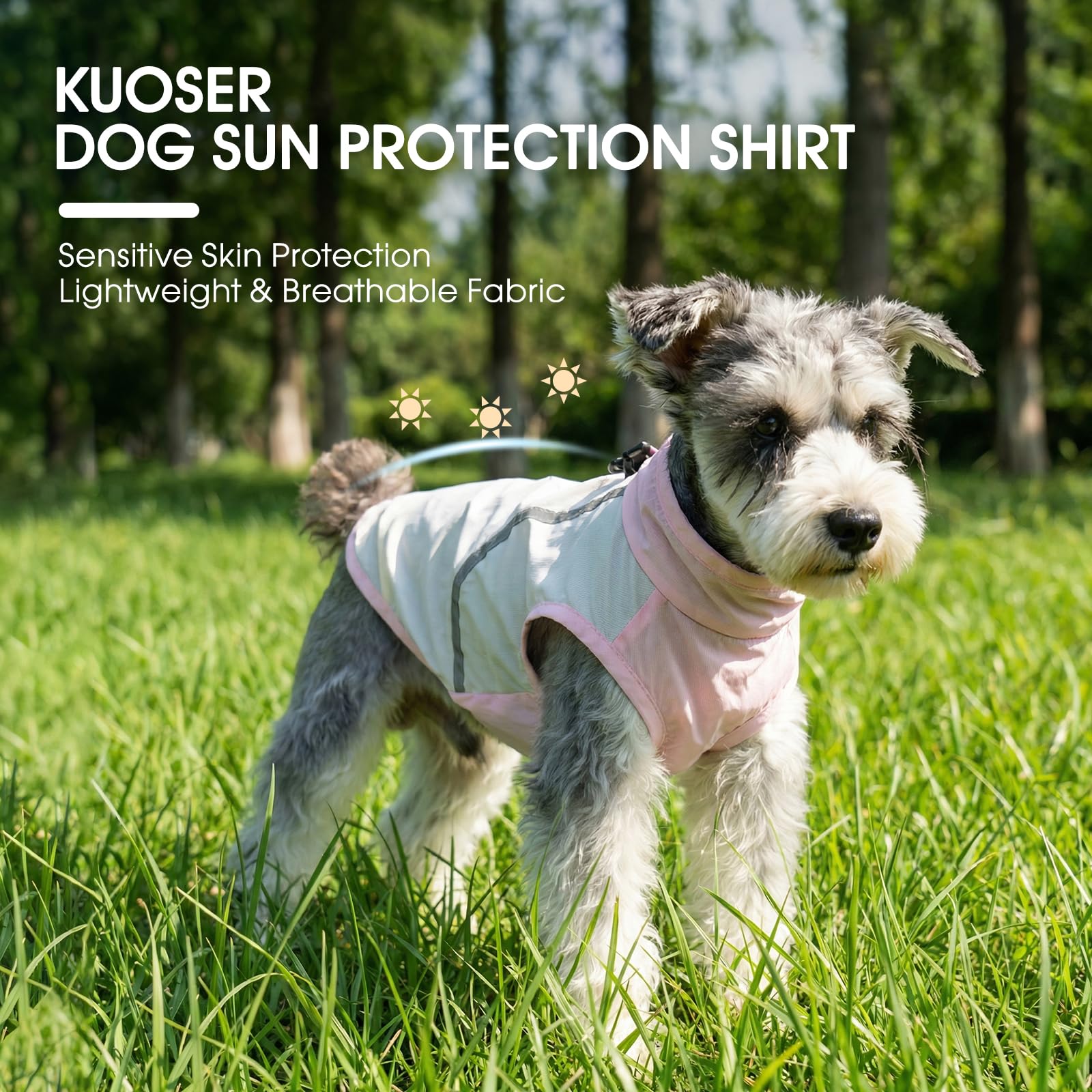 Kuoser - Camiseta de protección solar para perros, UPF50+ Chaleco para perros pequeños, Camiseta de protección solar transpirable para cachorros con cremallera y bandas reflectantes para verano y