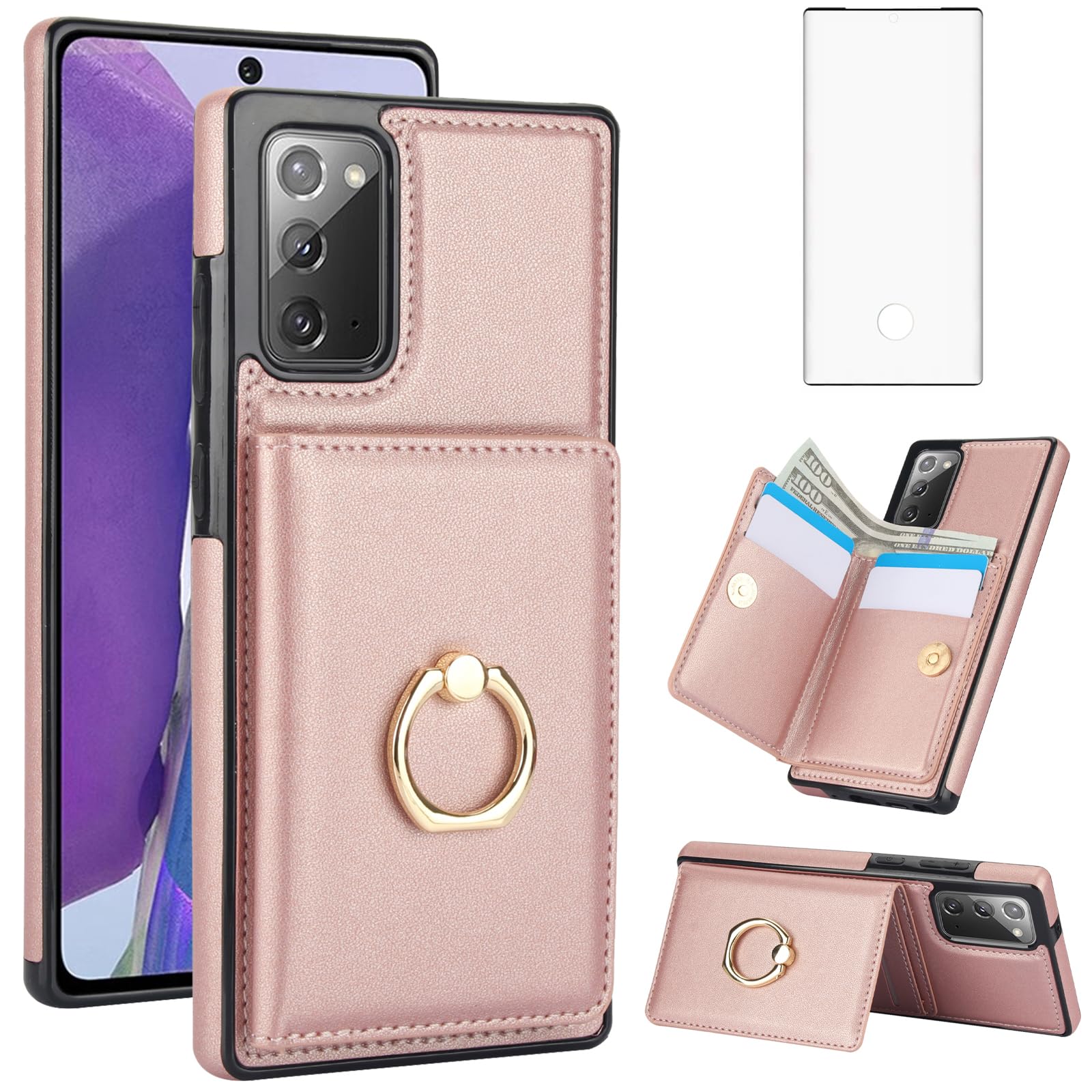 Asuwish Phone Case for Samsung Galaxy Note 20 Ultra 5G Cover with Screen Protector and RFID Card Holder Slot Ring Kickstand Cell Accessories Note20