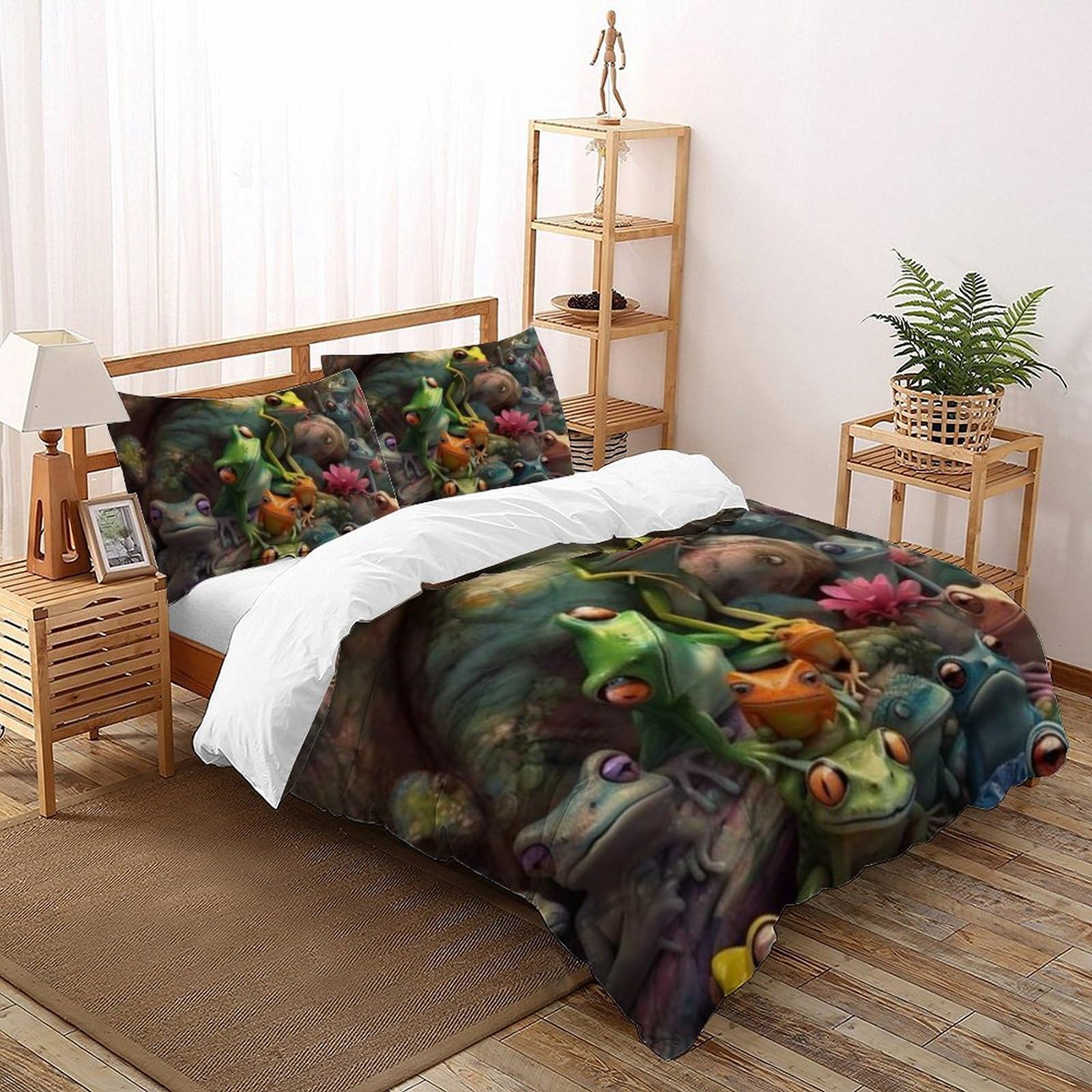 Housse de couette super king microfibre animaux 2 taies d'oreiller enfants 260x220