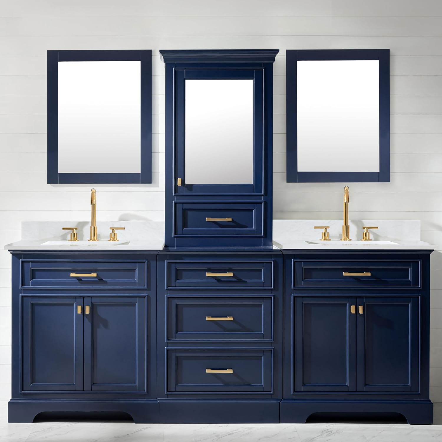 Design Element ML96MCBLU Milano 96" Double Sink Bathroom Vanity Modular Set in Blue with