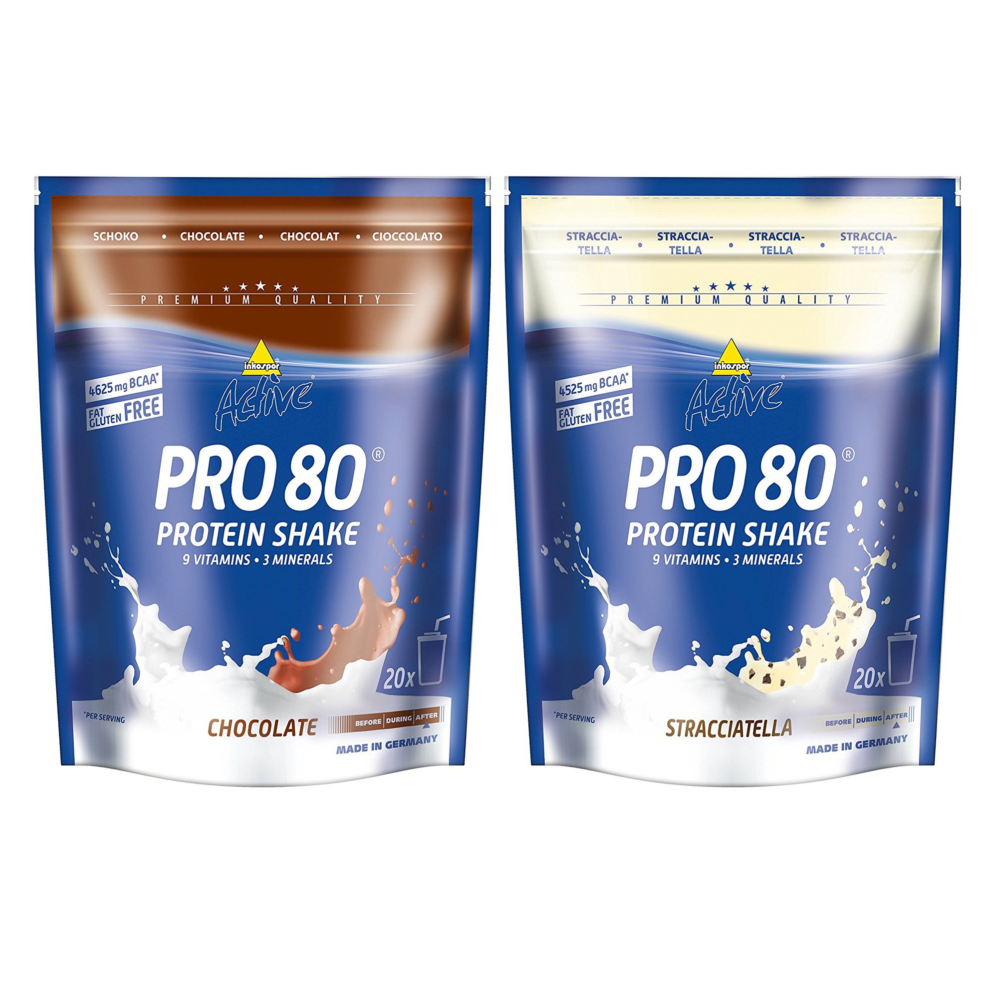 Inkospor Active Proteinshake Pro 80 Beutel 2er Mix Pack (2 x 500 g) Schoko/Stracciatella, 1er Pack (1 x 1 kg)