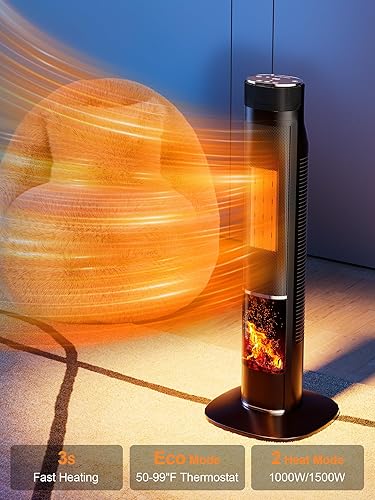 Miniatura 3 de Uthfy Calentador de espacio de 32 pulgadas para habitación grande, calentadores eléctricos portátiles de torre de 1500 W para uso en interiores,