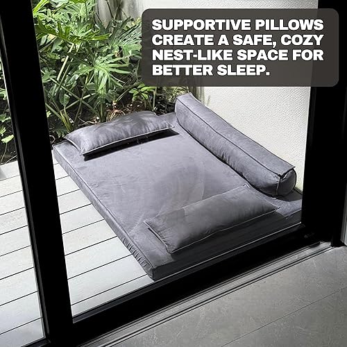 Miniatura 3 de Cama ortopédica de lujo para perros con refuerzos, tumbona moderna para mascotas estilo sofá con almohadas de apoyo, funda impermeable y lavable,