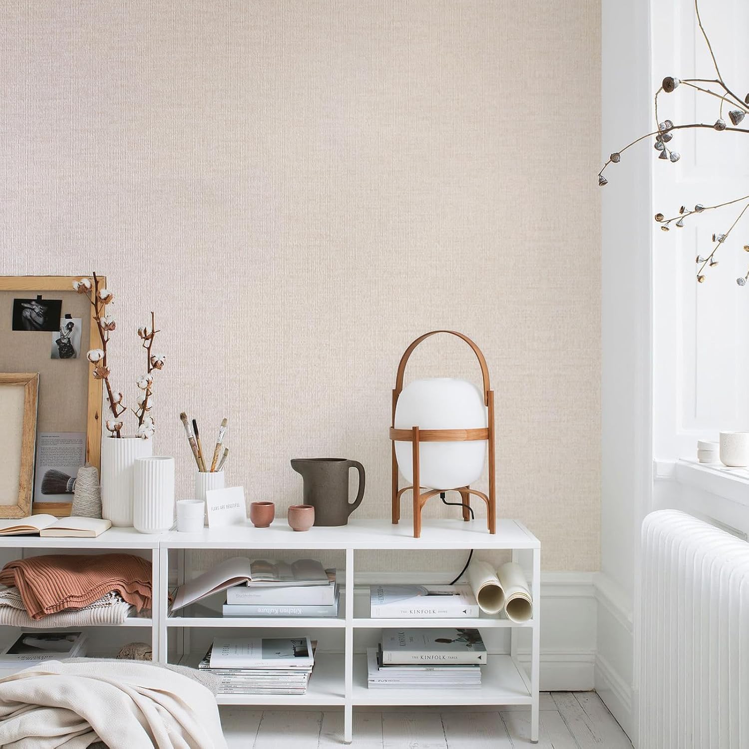 Khaki Grasscloth Peel and Stick Wallpaper 15.7"x393" Modern Textured Contact Paper Faux Linen Removable Self Adhesive Vinyl Wallpaper for Bedroom Kitchen Cabinets