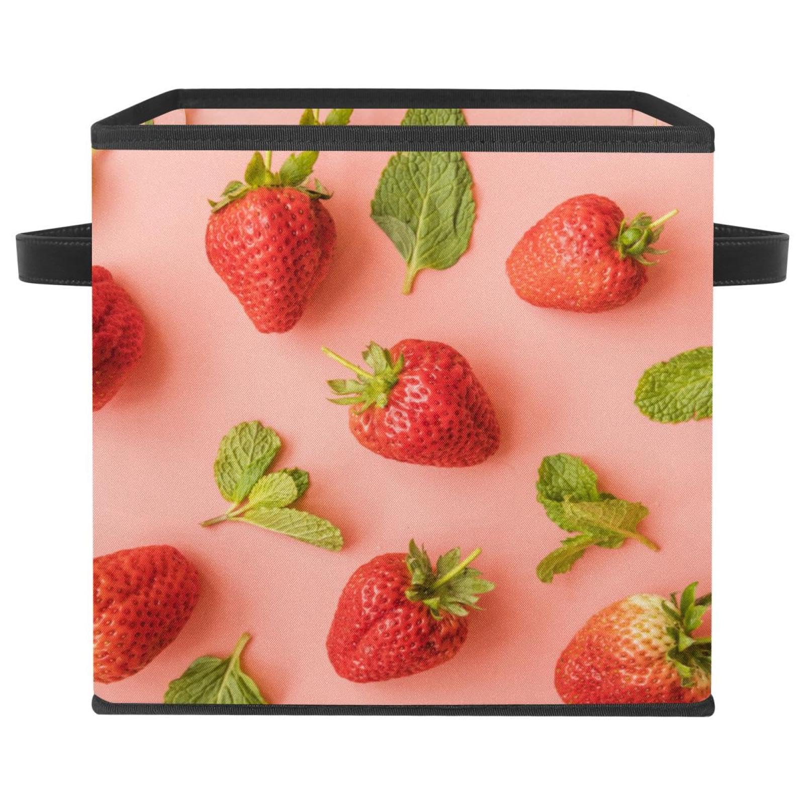 Boîte de rangement pliable en tissu rose à motif fraises pour placard