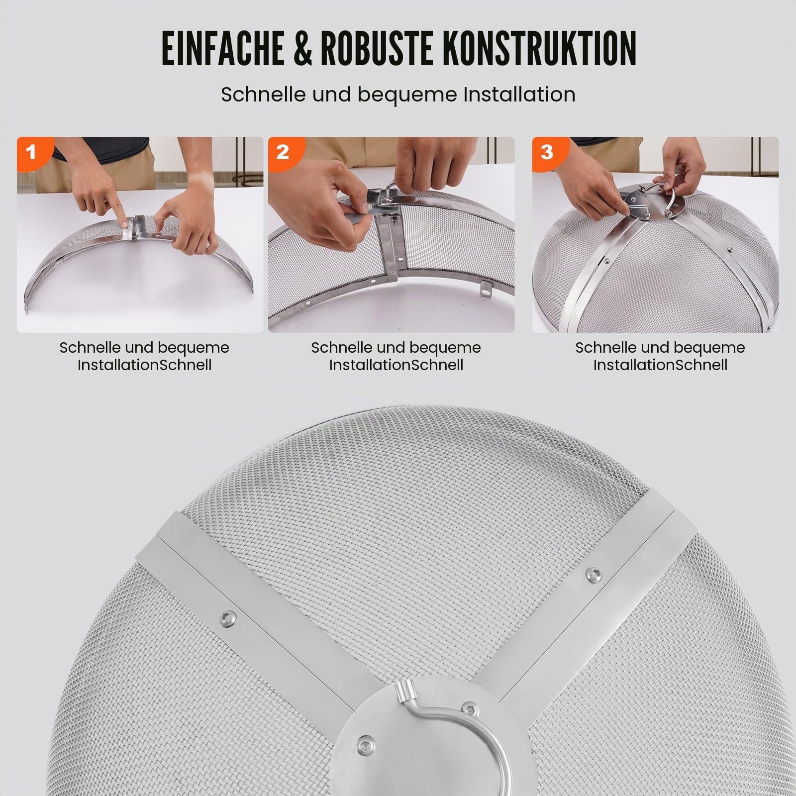 VEVOR Funkenfang für Feuerschalen φ508 x 160 mm Feuerstellengitter Funkenschutz Edelstahl Funkenhaube 2-mm-Maschenlöcher Feuerschale Funkenschutzhaube Ideal für Feuerstellen Feuerschalen und Kaminen