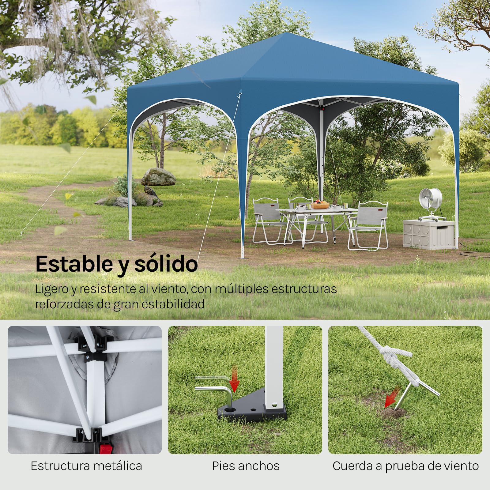 WOLTU Pabellón de Jardín Cenador Plegable Pérgola Cuadrada con Diseño Pop-Up y Techo semicircular Carpa con Cubierta Tela Oxford Hecho de Tubos Metales 3x3m, Azul