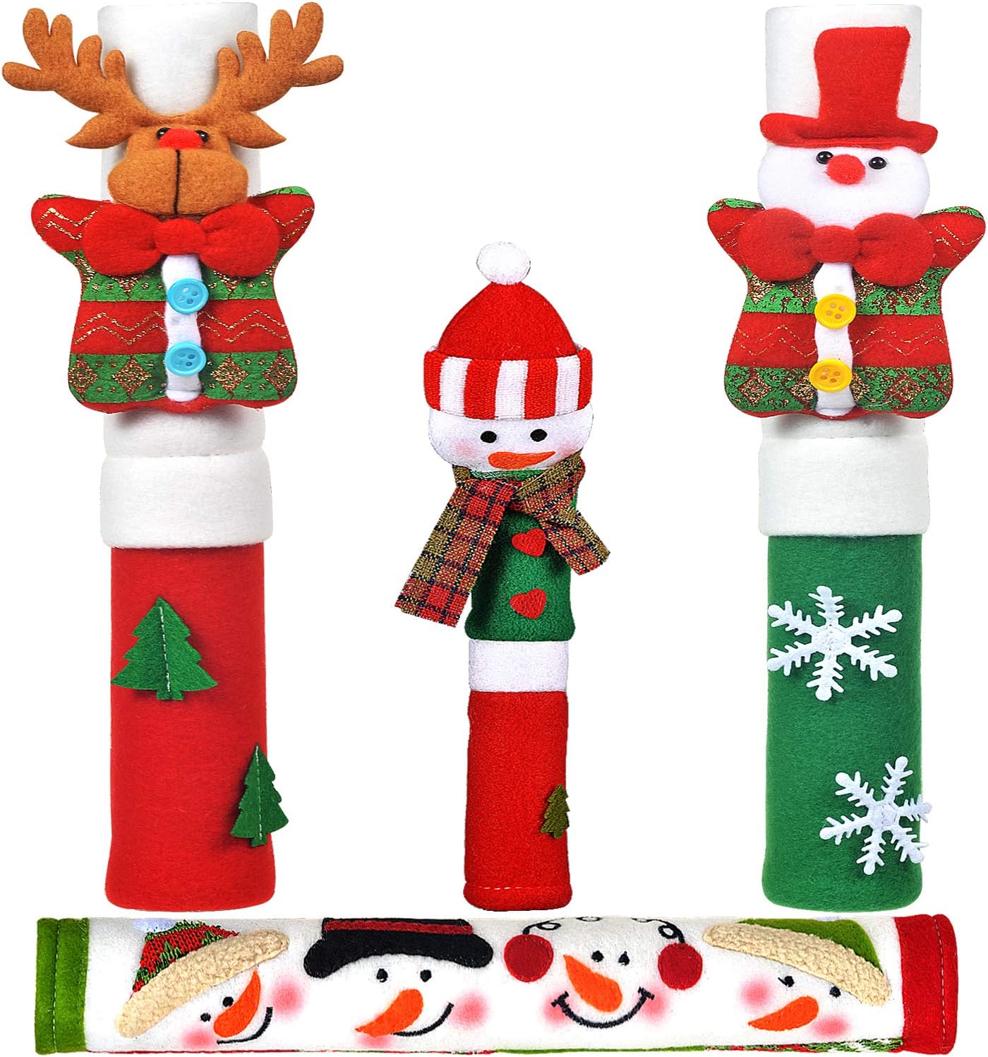 OUGAR8 Adorable Christmas Refrigerator Handle Covers Set of 4pcs| Cute & Practical Fridge Handle Cover| Protective Kitchen Appliance Handle Covers | Fun Snowman Reindeer Design | Perfect Idea Cover : Appliances