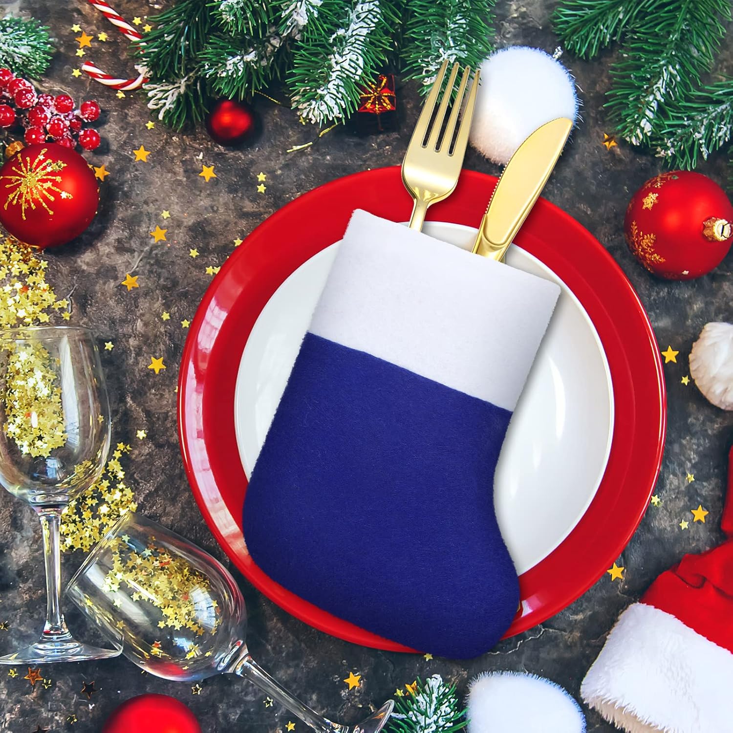 Leitee 36 Pcs 7.5 Inches Mini Christmas Stockings Classic Felt Christmas Hanging Ornament with White Cuff Xmas Stockings Holders Rustic for Gift Card Candy Tree Family Holiday Decor (Blue and White)