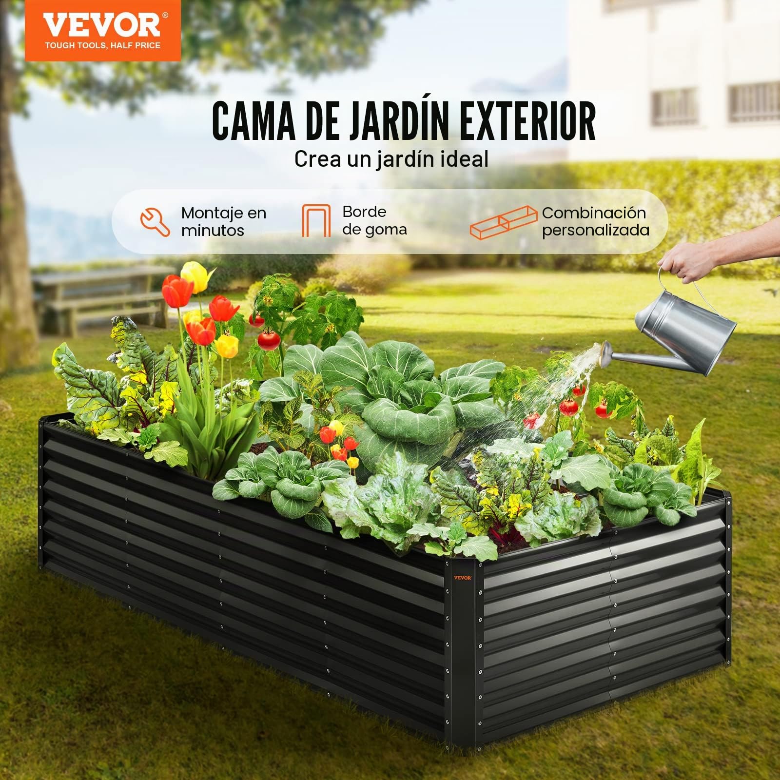 VEVOR Cama Elevada de Jardín 240 x 120 x 60 cm Jardinería Elevada de Metal Galvanizado para Cultivo de Flores Plantas Hierbas Huerto Urbano para Jardín Terraza Patio Balcón Gris Oscuro con Accesorios