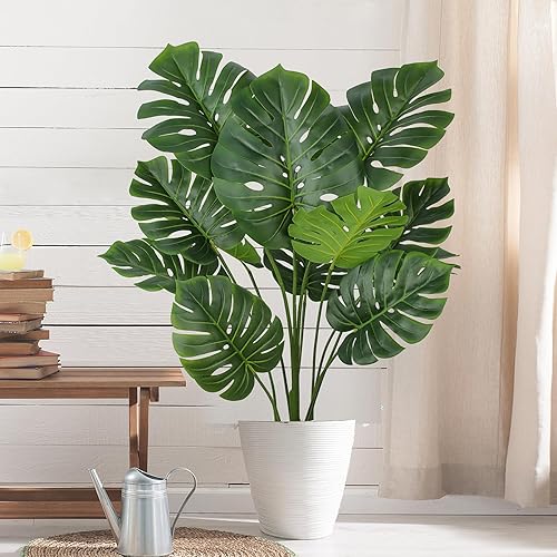 Miniatura 7 de FLOWORLD Planta artificial de Monstera de 34 pulgadas de alto, planta de queso suizo falso, plantas tropicales artificiales en maceta, plantas de