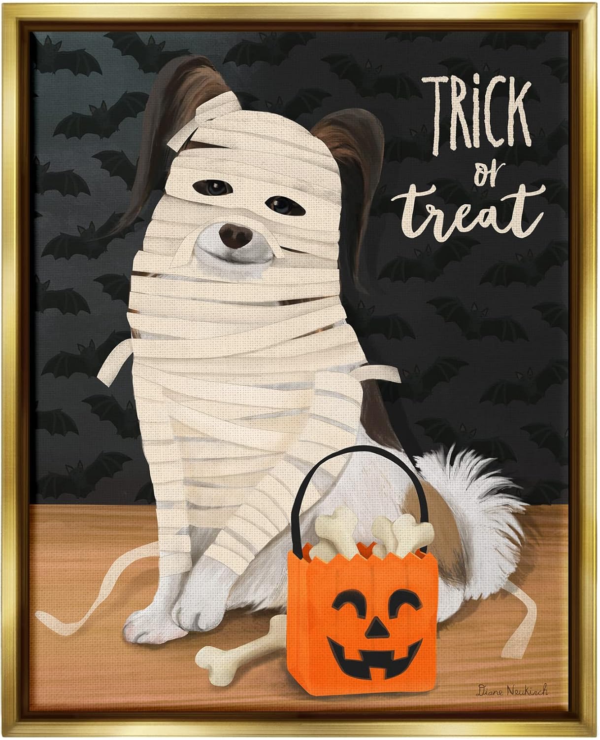 Stupell Industries Dog Wearing Mummy Costume Trick or Treat Halloween, Design by Diane Neukirch