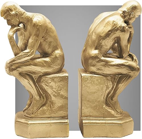 Bellaa 25594 Thinker Sujetalibros de 9 pulgadas, grandes y únicos, para estantes, tapones, antideslizante, resistente, coleccionable, estatua de