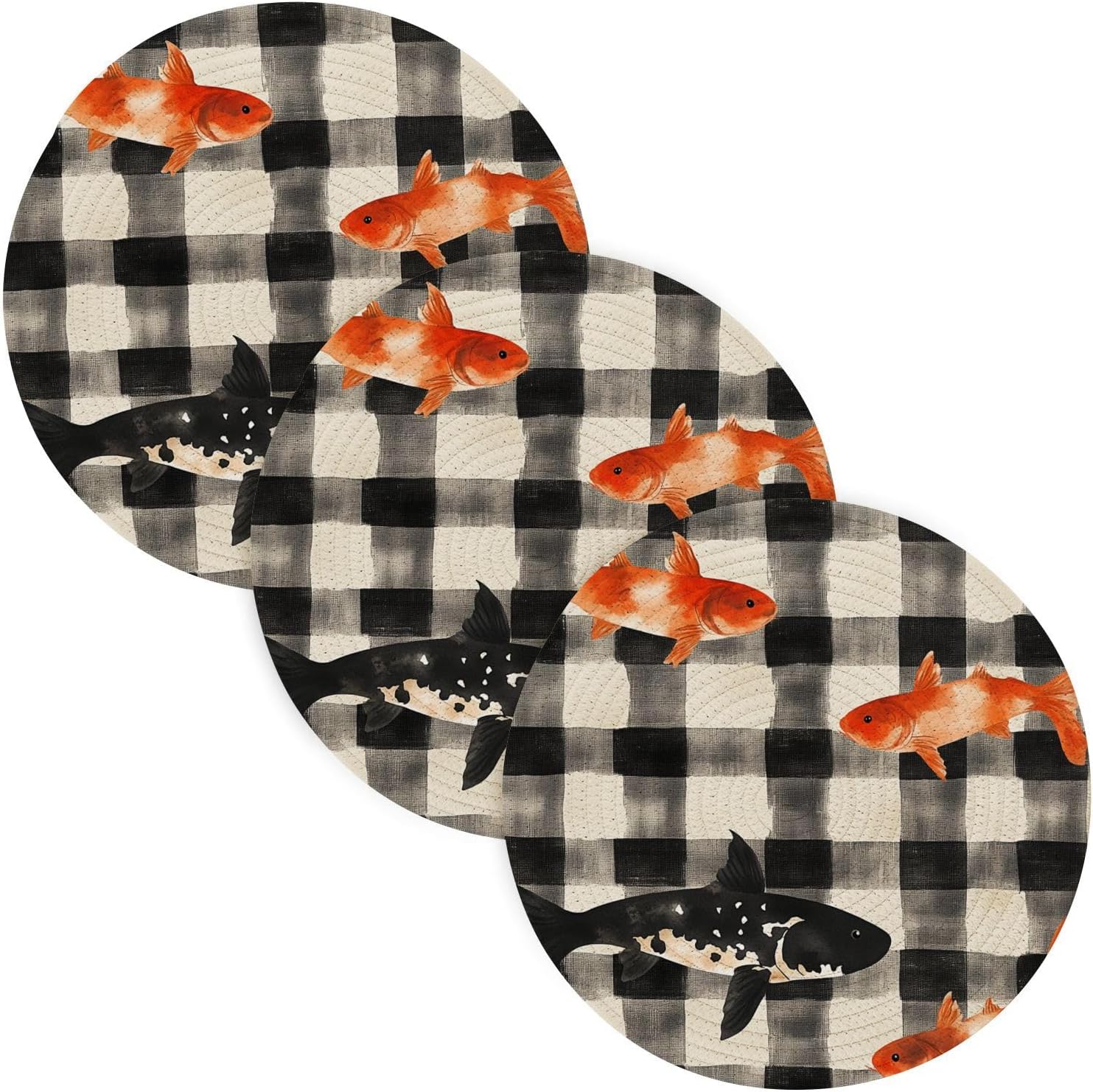 3 Pcs Absorb Water Trivet Table Runner for Hot Dishes 15in Cotton Thread Weave Heat Resistant Pad Holder for Microwave Stove Cookware Protects Black Cod Buffalo Check