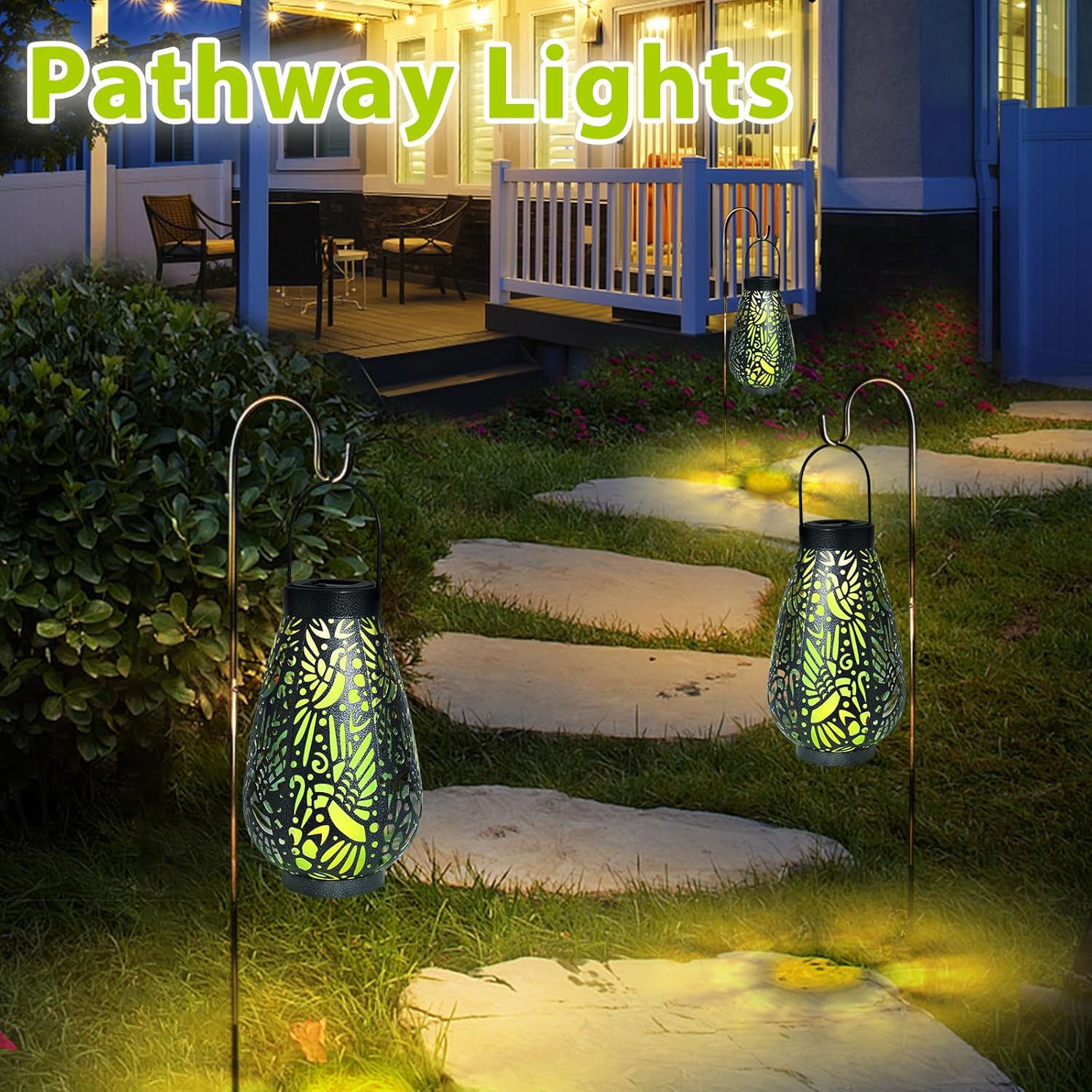 Afirst Solar Lanterns Outdoor, Hanging Solar Lights Waterproof Decorative Lanterns for Yard, Patio, Lawn, Tabletop, Pathway, Landscape, Garden Decor Gifts