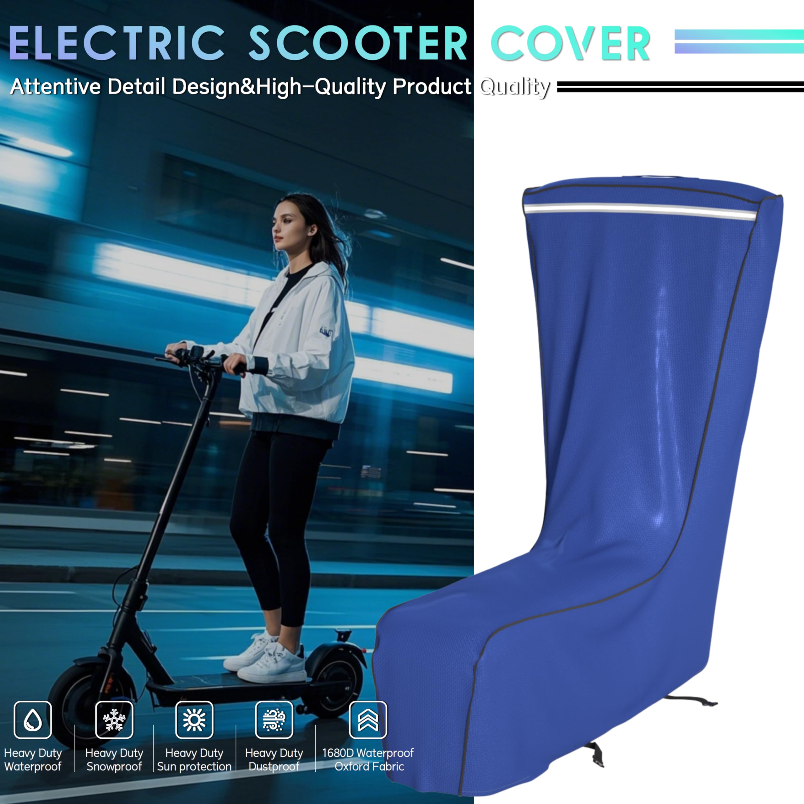 Electric Scooter Cover,1680D Heavy Duty Waterproof and Dustproof Oxford Cloth, UV Resistant & Anti-Scratch, Includes Storage Pouch,A Better Fitting Electric Scooter Cover (61x8x53)