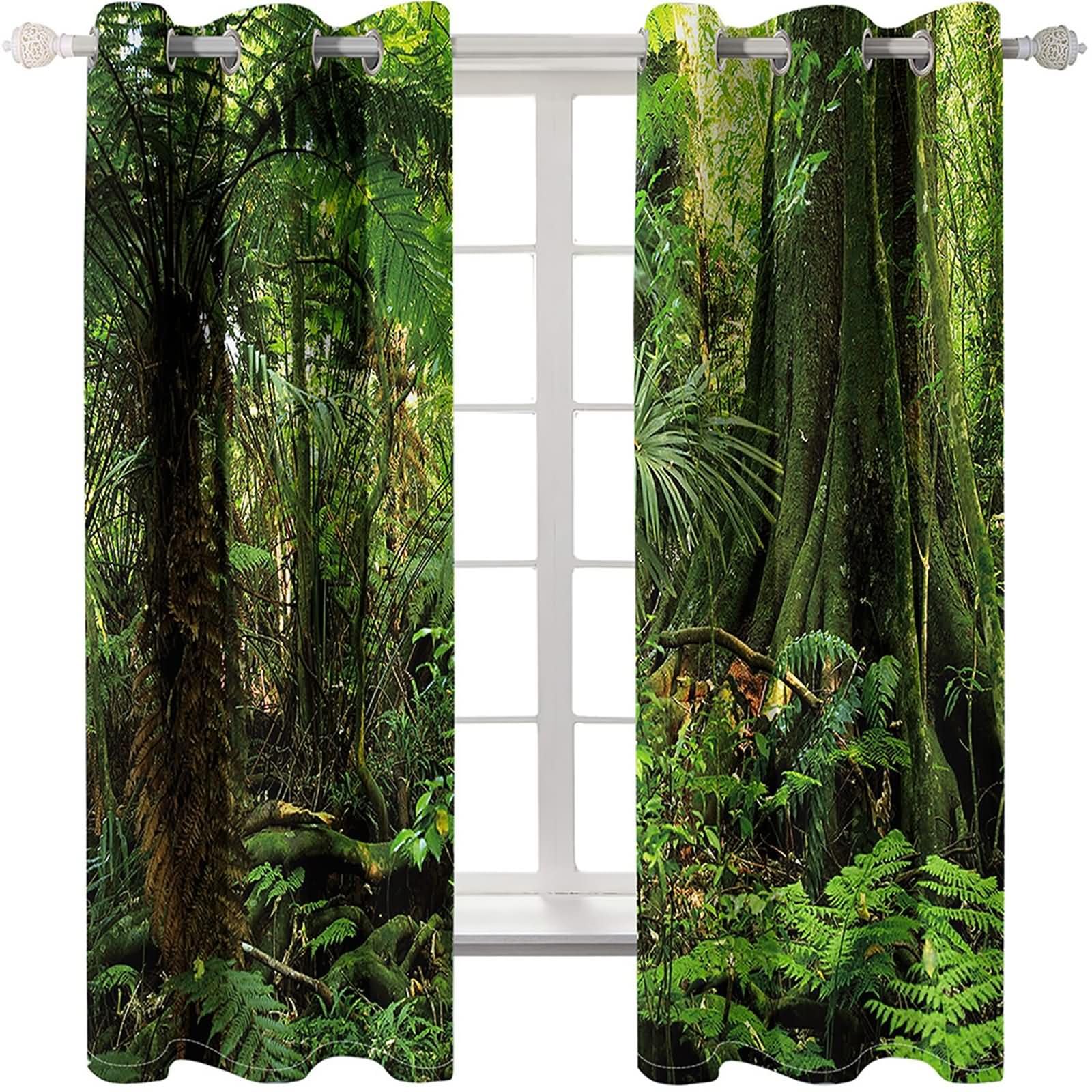 Homxi Drapes for Balcony Blackout 2 Panels Set,2 x 40W x 72H in,Curtain Panel Grommet Trees Scenery Green Drapes Balcony Window