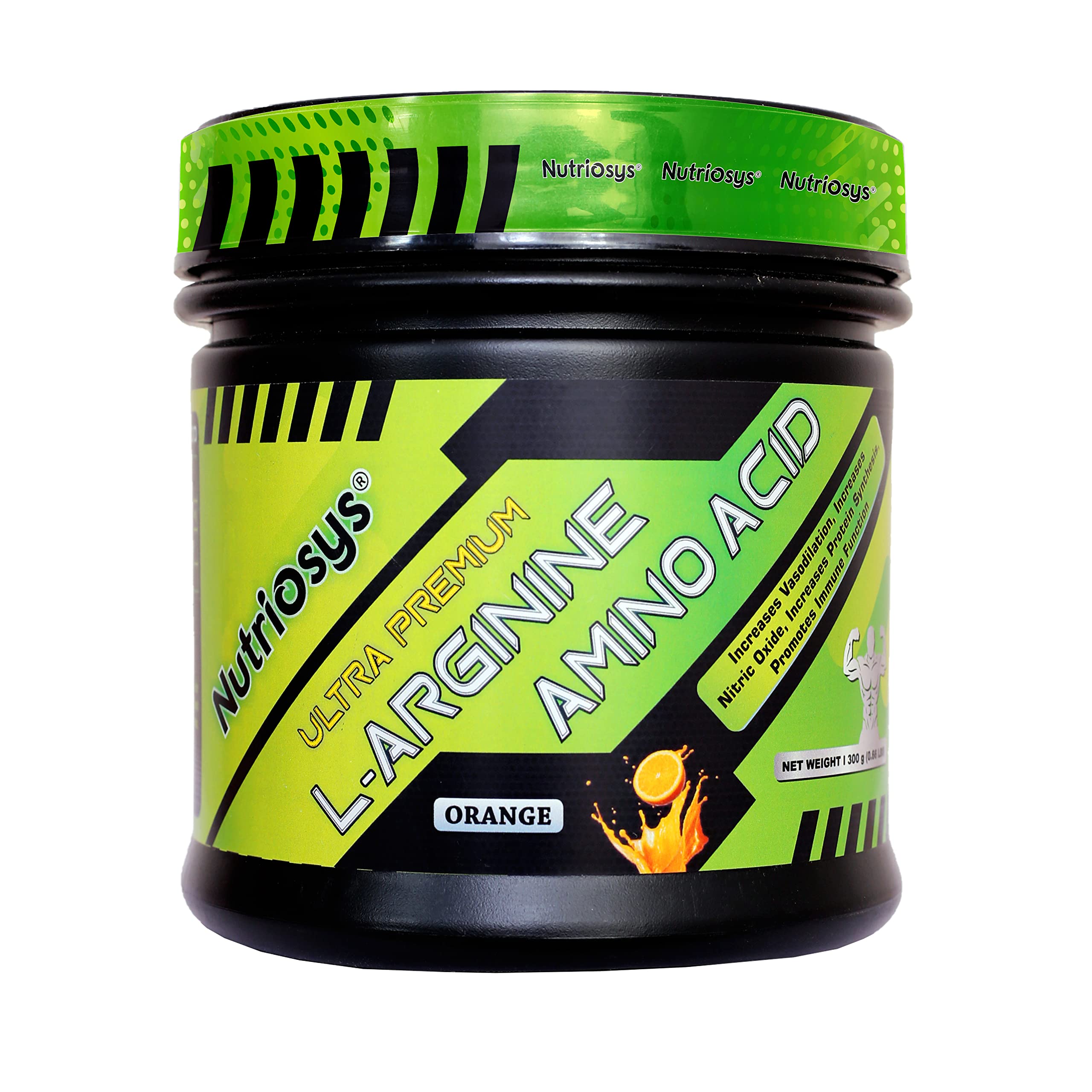 Nutriosys L-arginine Amino Acid Powder 300gm, Faster Recovery, Boosts Nitric Oxide Levels, Tangy Orange Flavour